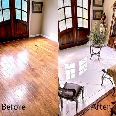 Before and after entryway floor remodel